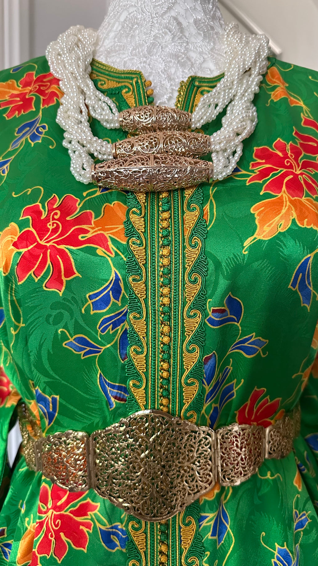Takchita vintage verte fleurie – Réf. TAK-121