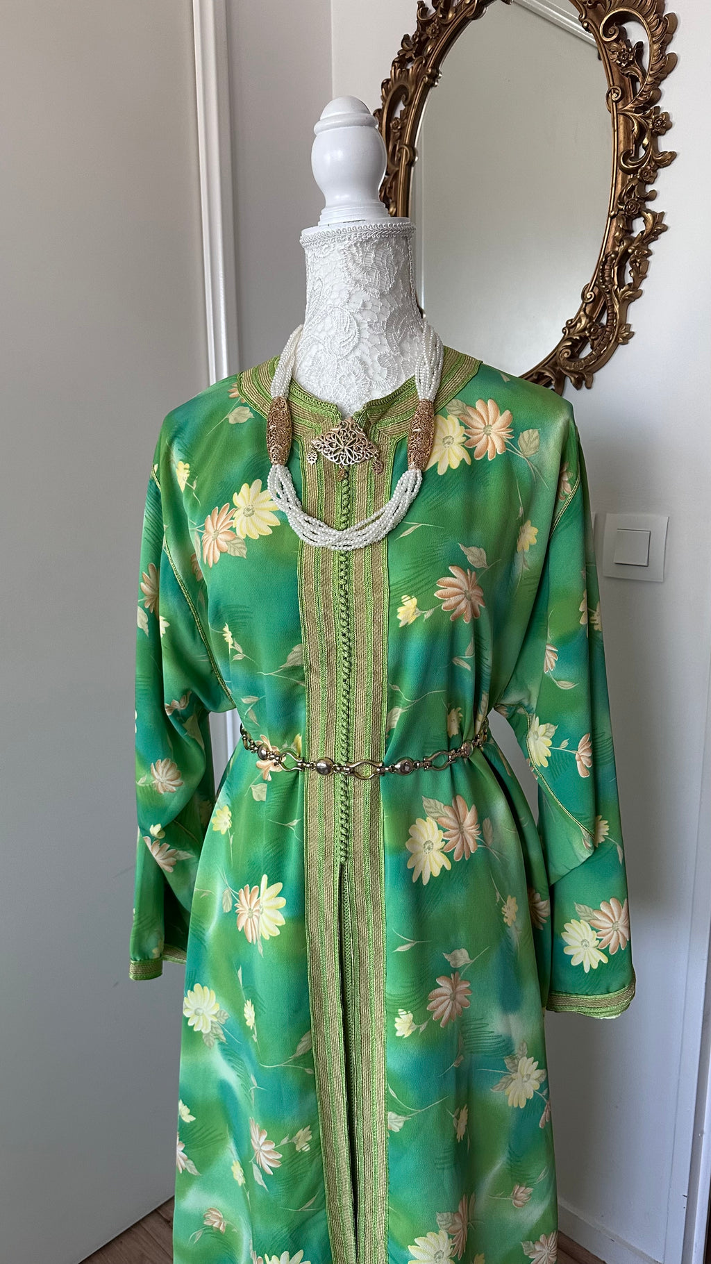 Takchita vintage verte fleurie – Réf. TAK-013