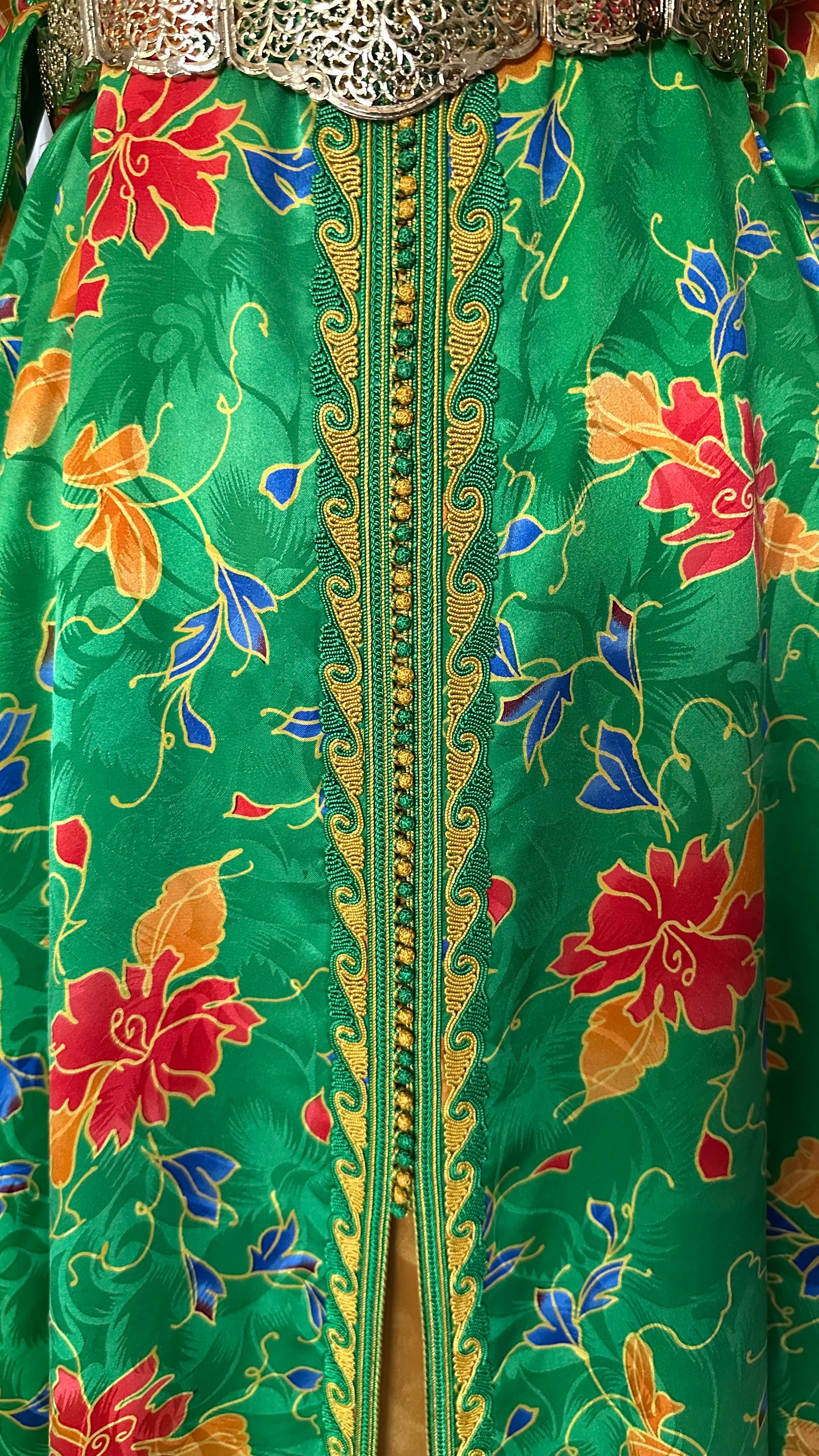 Takchita vintage verte fleurie – Réf. TAK-121