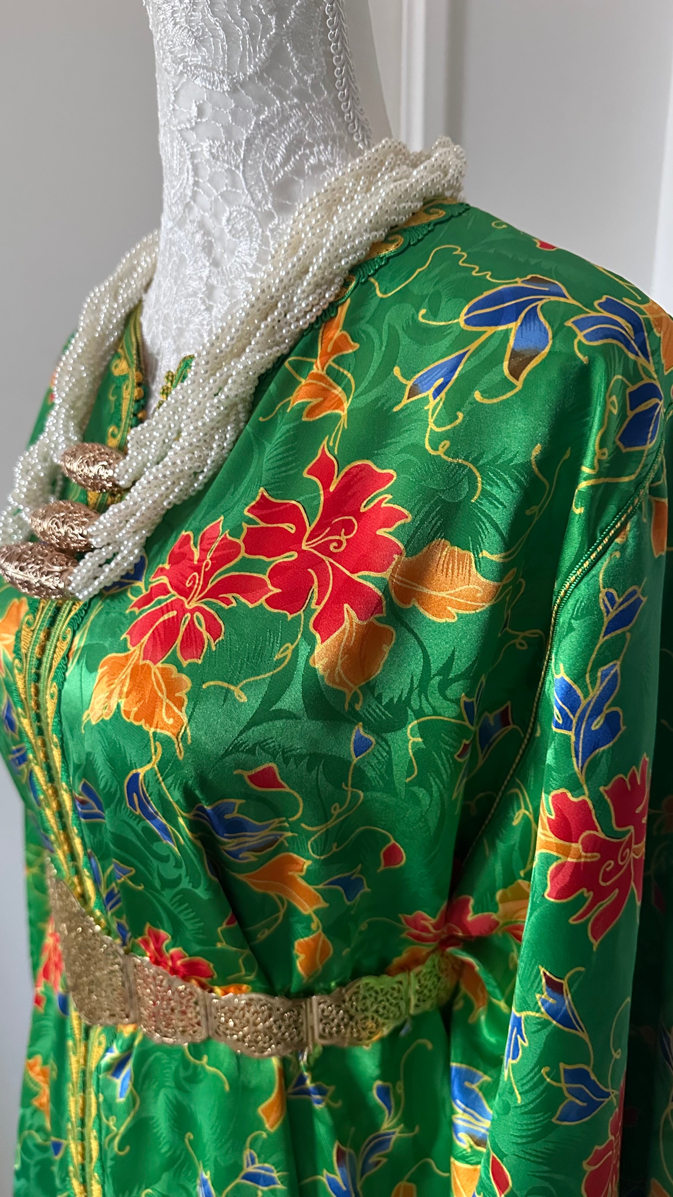 Takchita vintage verte fleurie – Réf. TAK-121