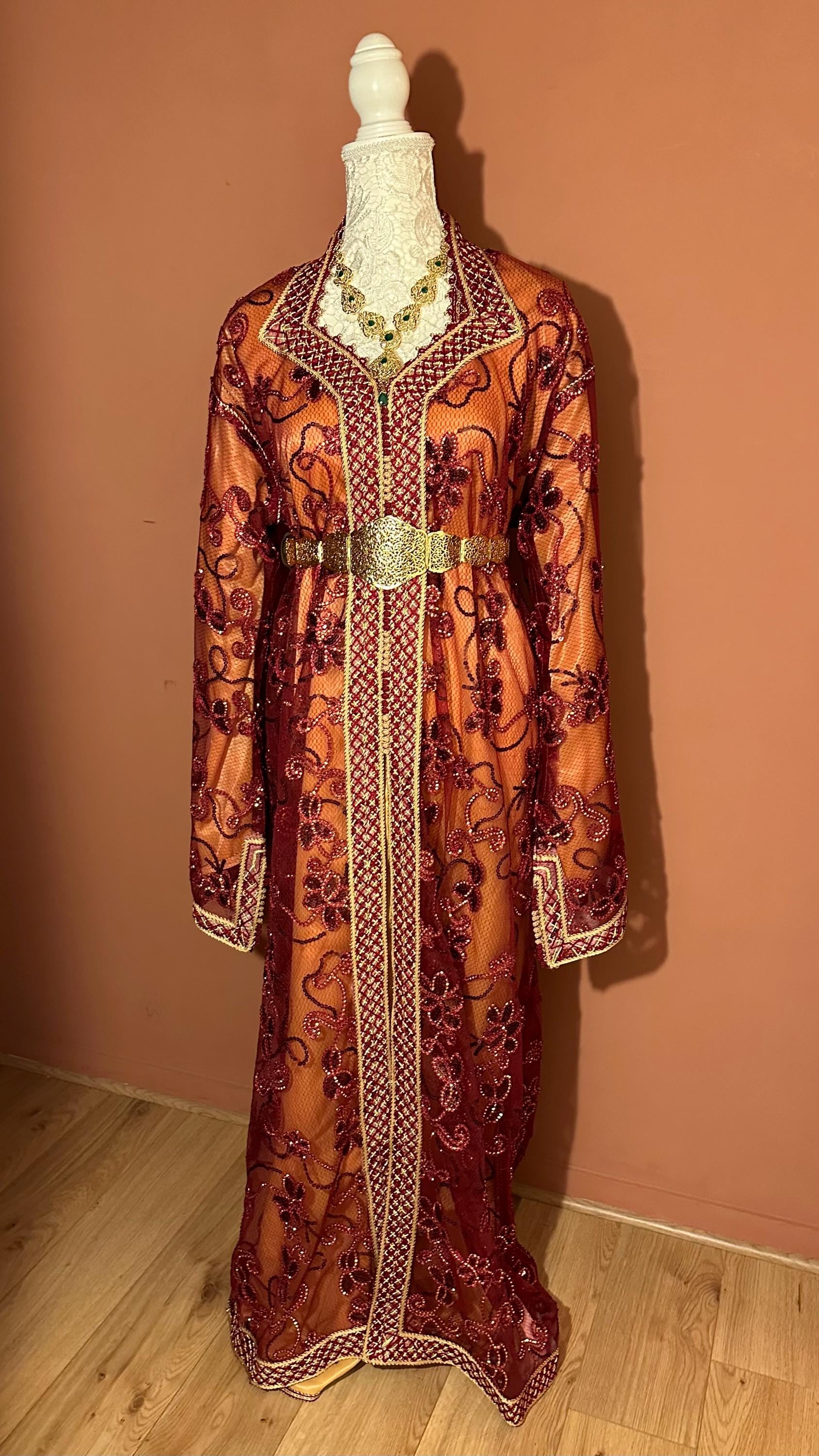 Takchita marocaine vintage rouge et jaune – TAK-035 - photo 4