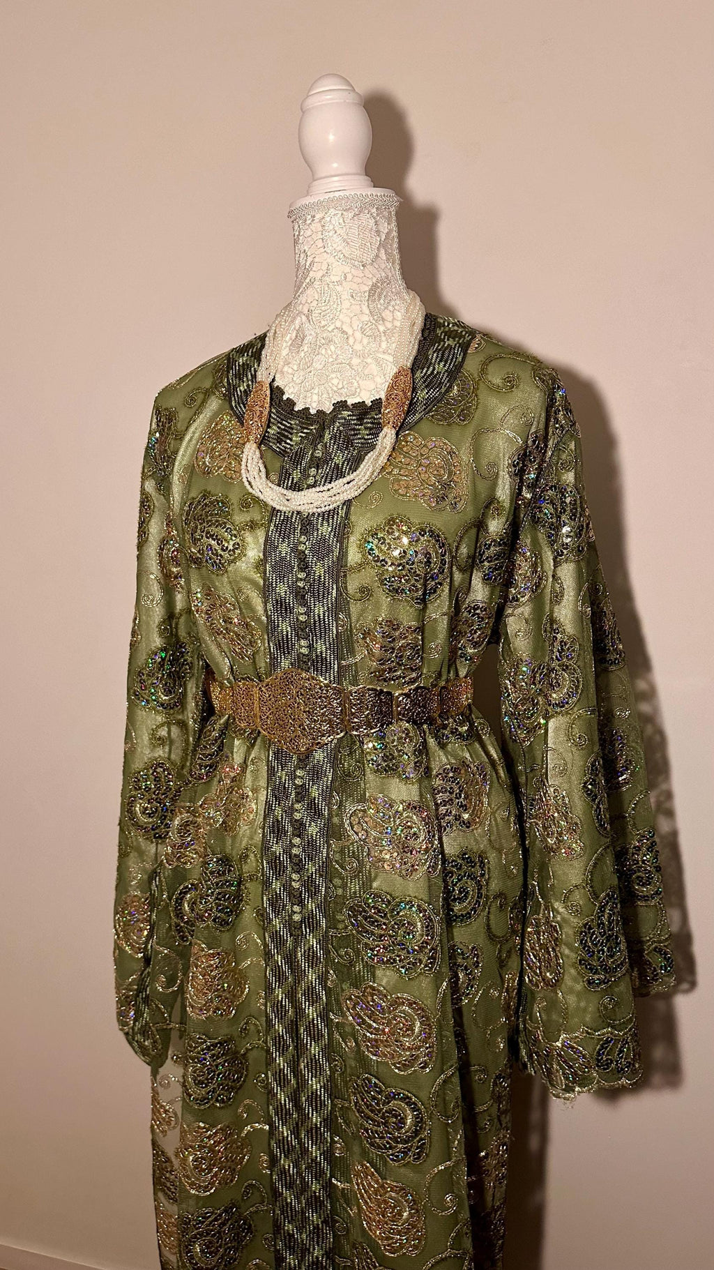 Takchita marocaine vintage vert olive – TAK-023 - photo 4