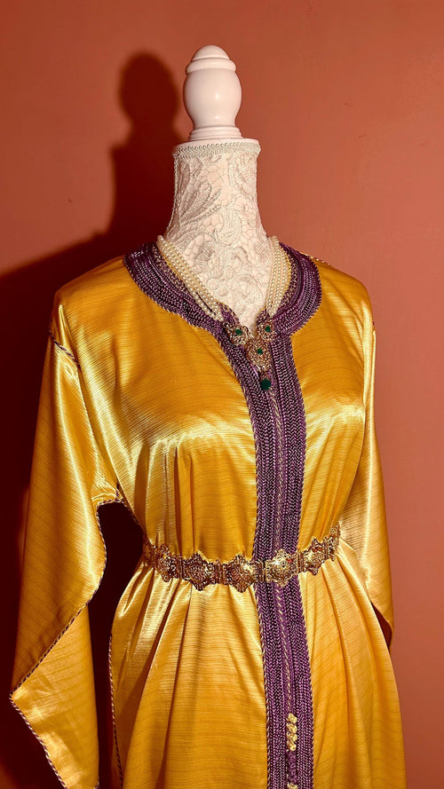 Caftan marocain vintage jaune – CAF-010 - photo 2