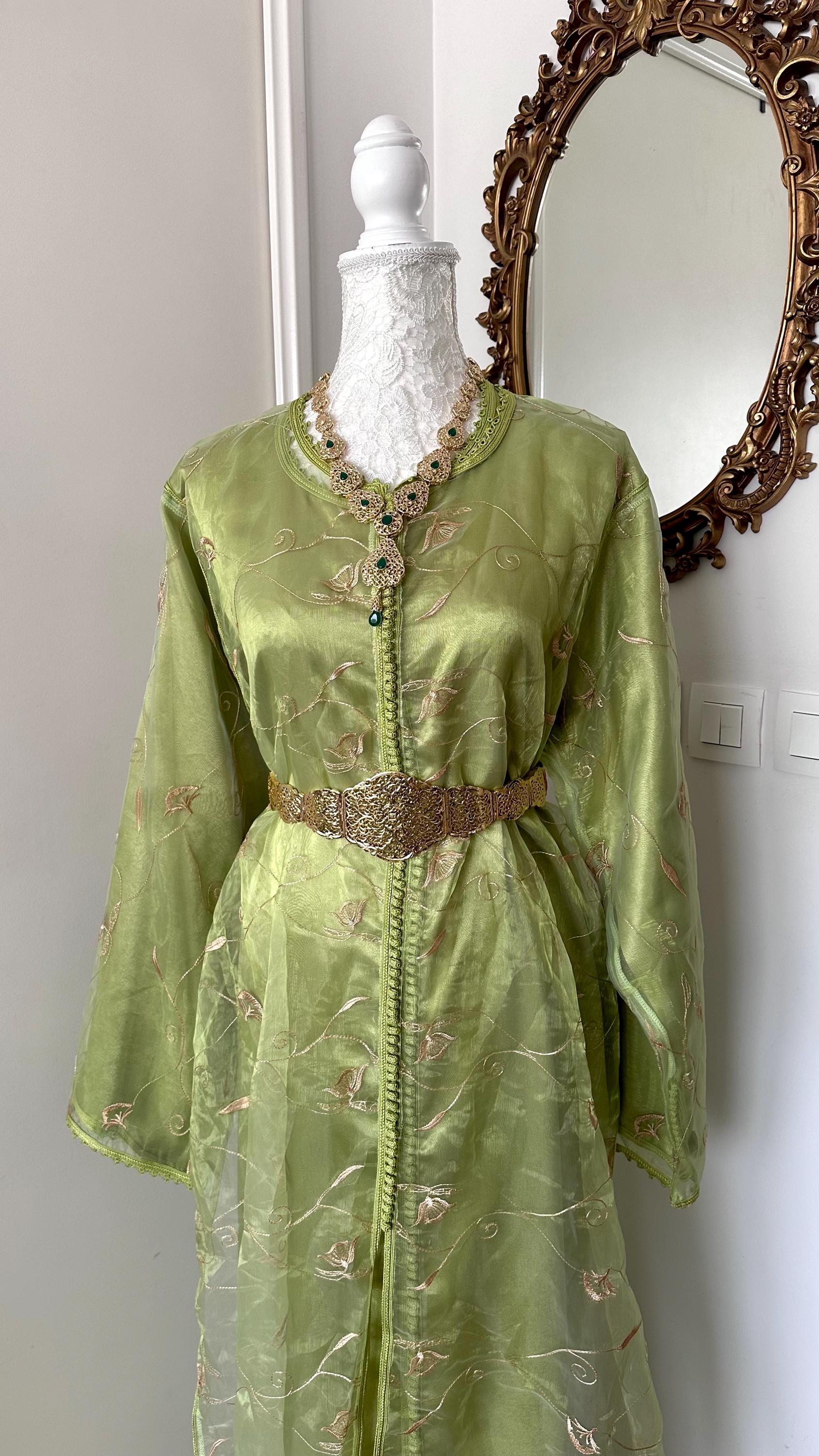 Takchita vintage en organza verte pistache – TAK-101 - photo 2