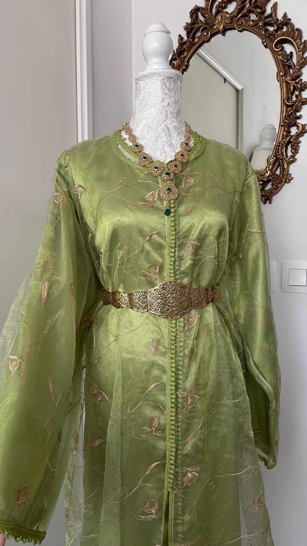 Takchita vintage en organza verte pistache – TAK-101 - photo 1