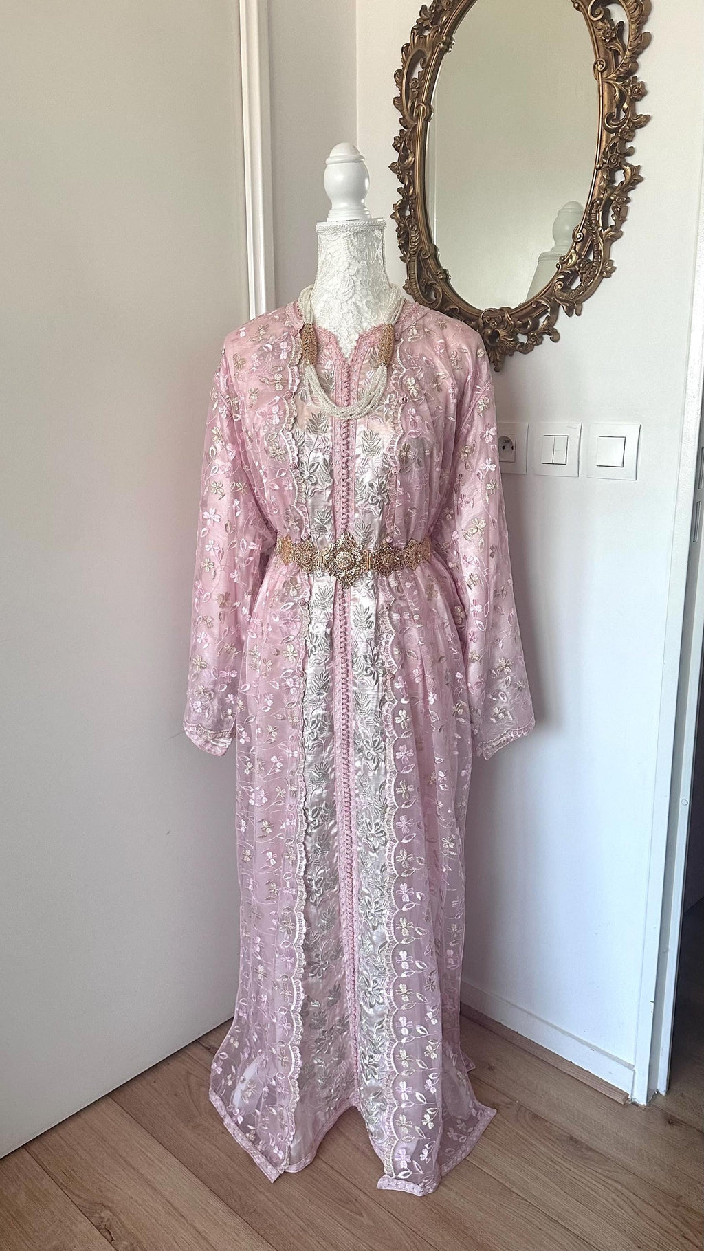 Takchita vintage vieux rose en organza et dentelle – TAK-107 - photo 4