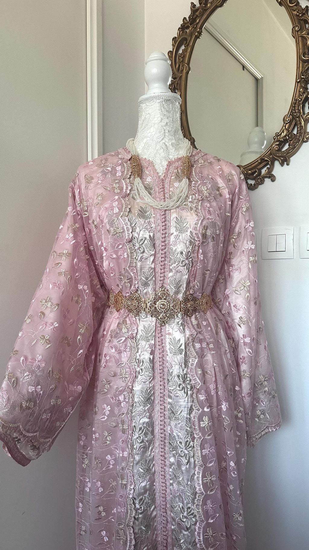 Takchita vintage vieux rose en organza et dentelle – TAK-107 - photo 1