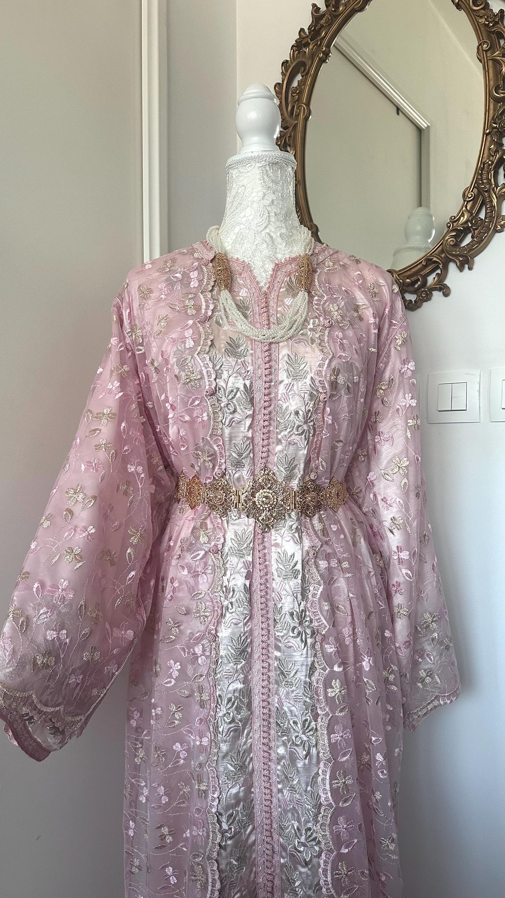 Takchita vintage vieux rose en organza et dentelle – TAK-107 - photo 1